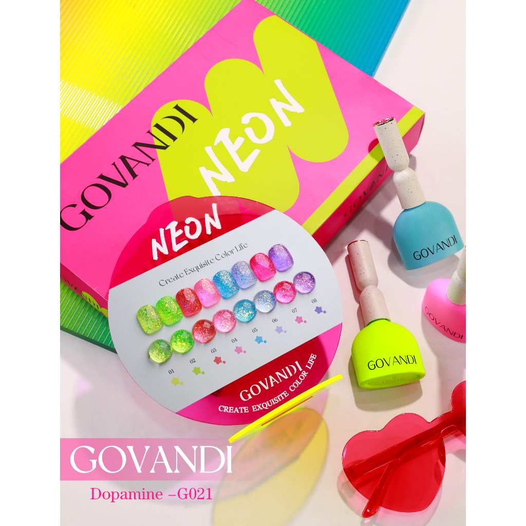 G021 สีกลิตเตอร์นีออน 8 สี แบรนด์ Govandi
